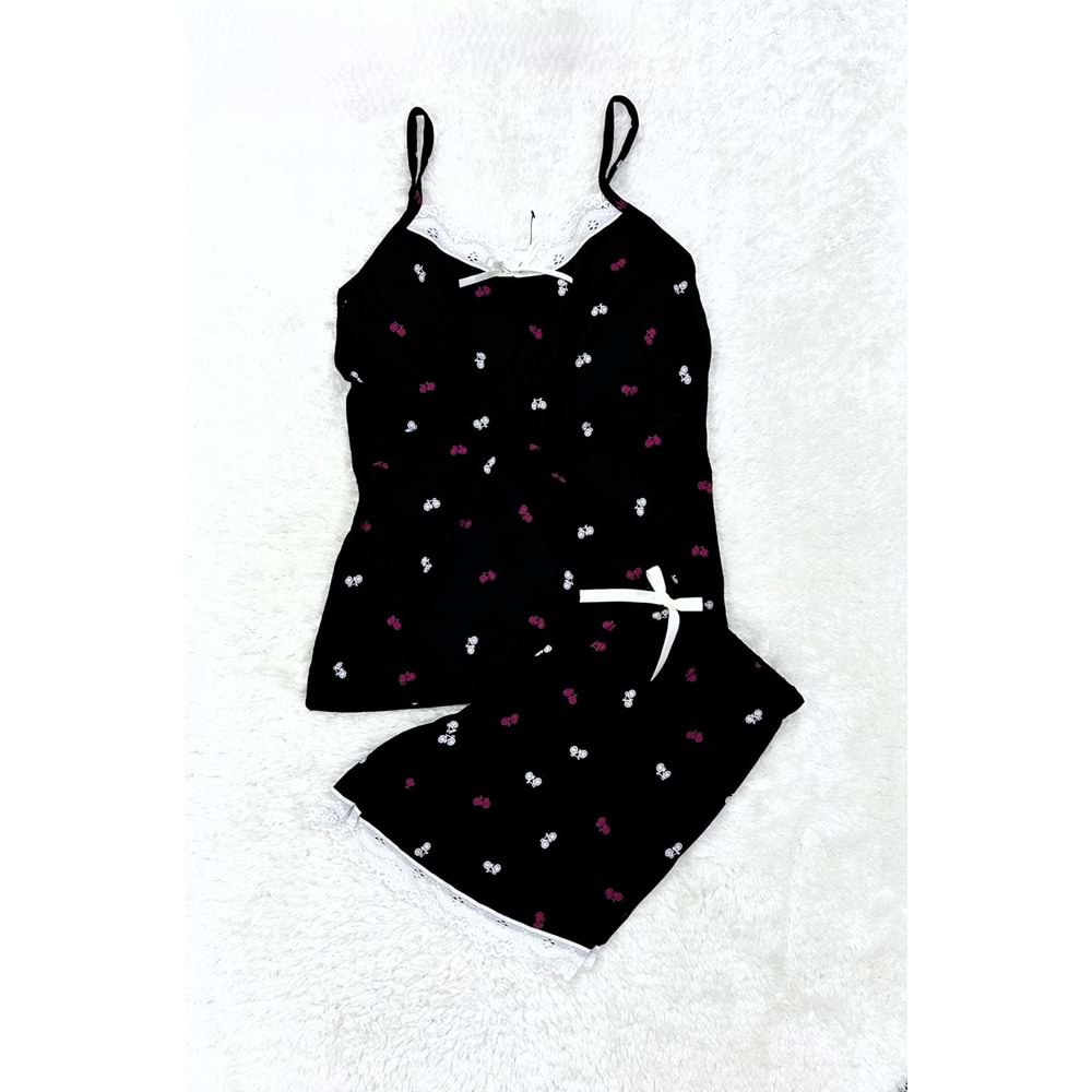 BAMBU İP ASKILI ŞORTLU DANTELLİ TAKIM BİSİKLET DESEN
