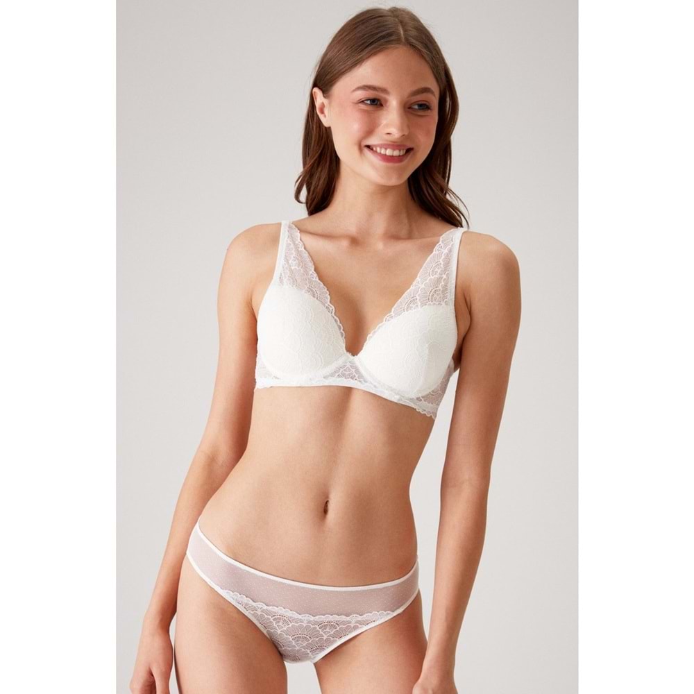 4821 PİERRE CARDİN 4821 Biella Soft Push Up Dolgulu Çiçekli Bralet Sütyen Takımı - EKRU - 80
