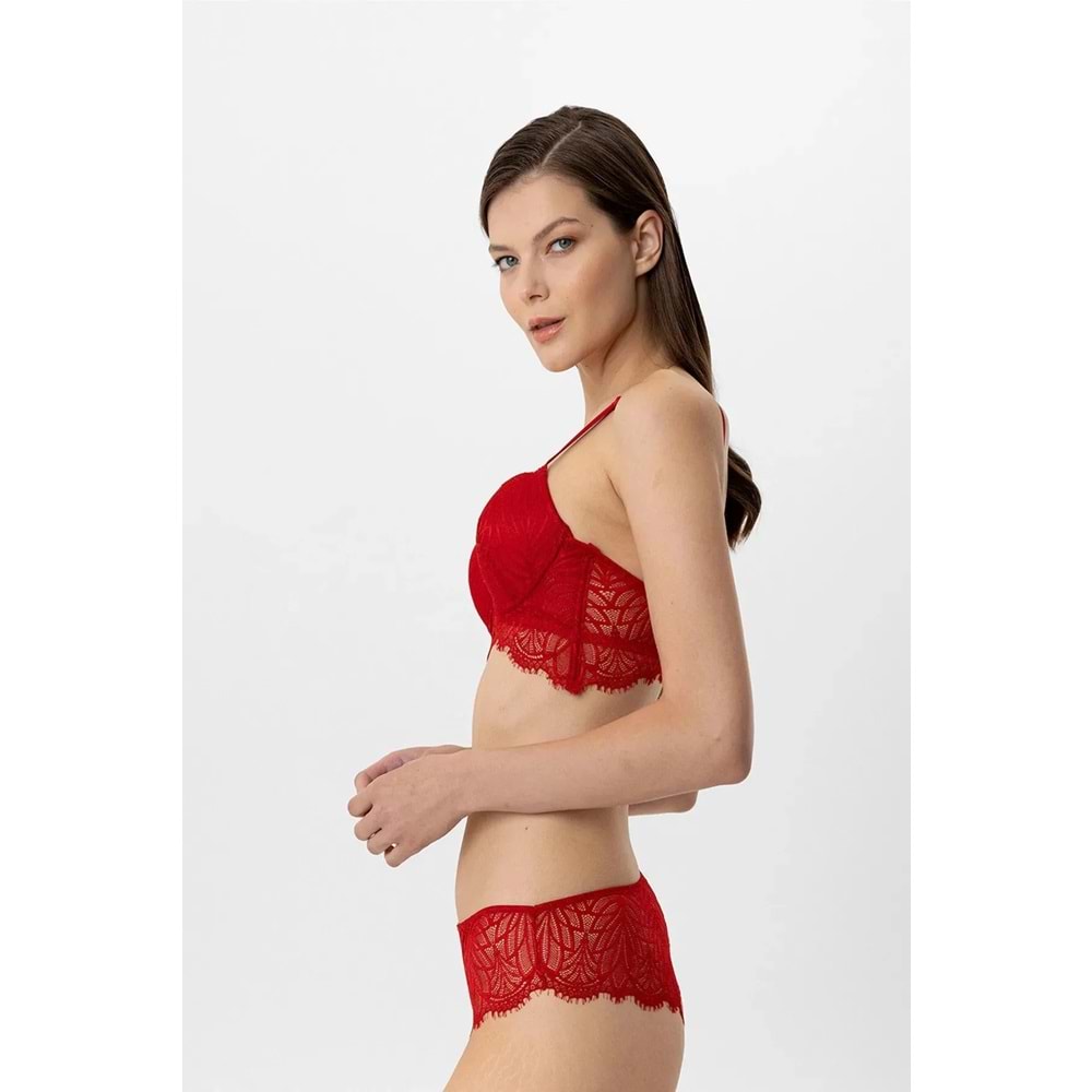 Pierre Cardin 4885 Milan Push Up Kaplı Dantelli Sütyen Takım - KIRMIZI - 80