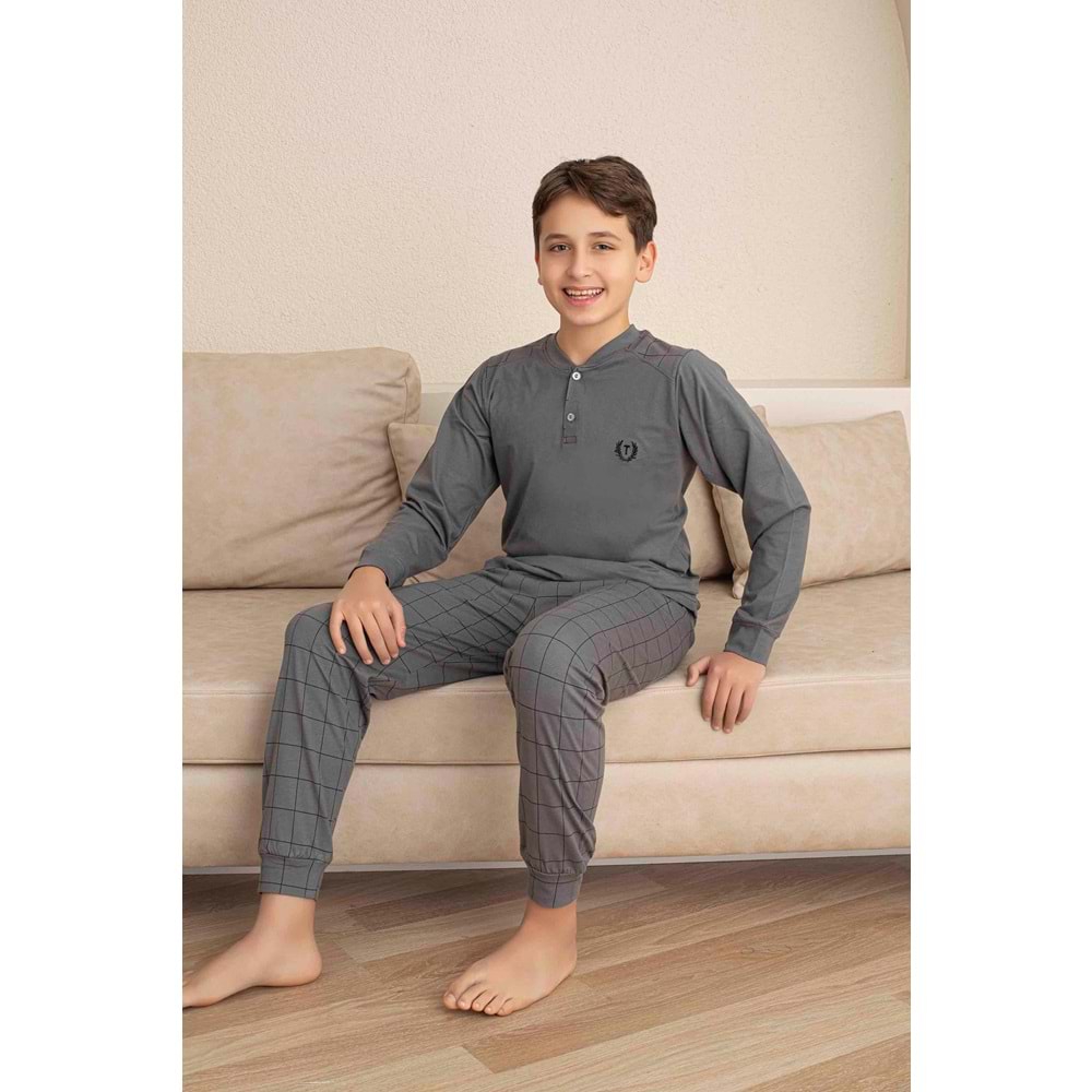 TARIK ÇOCUK PİJAMA TAKIMI UZUN KOL %100 PAMUK GRİ