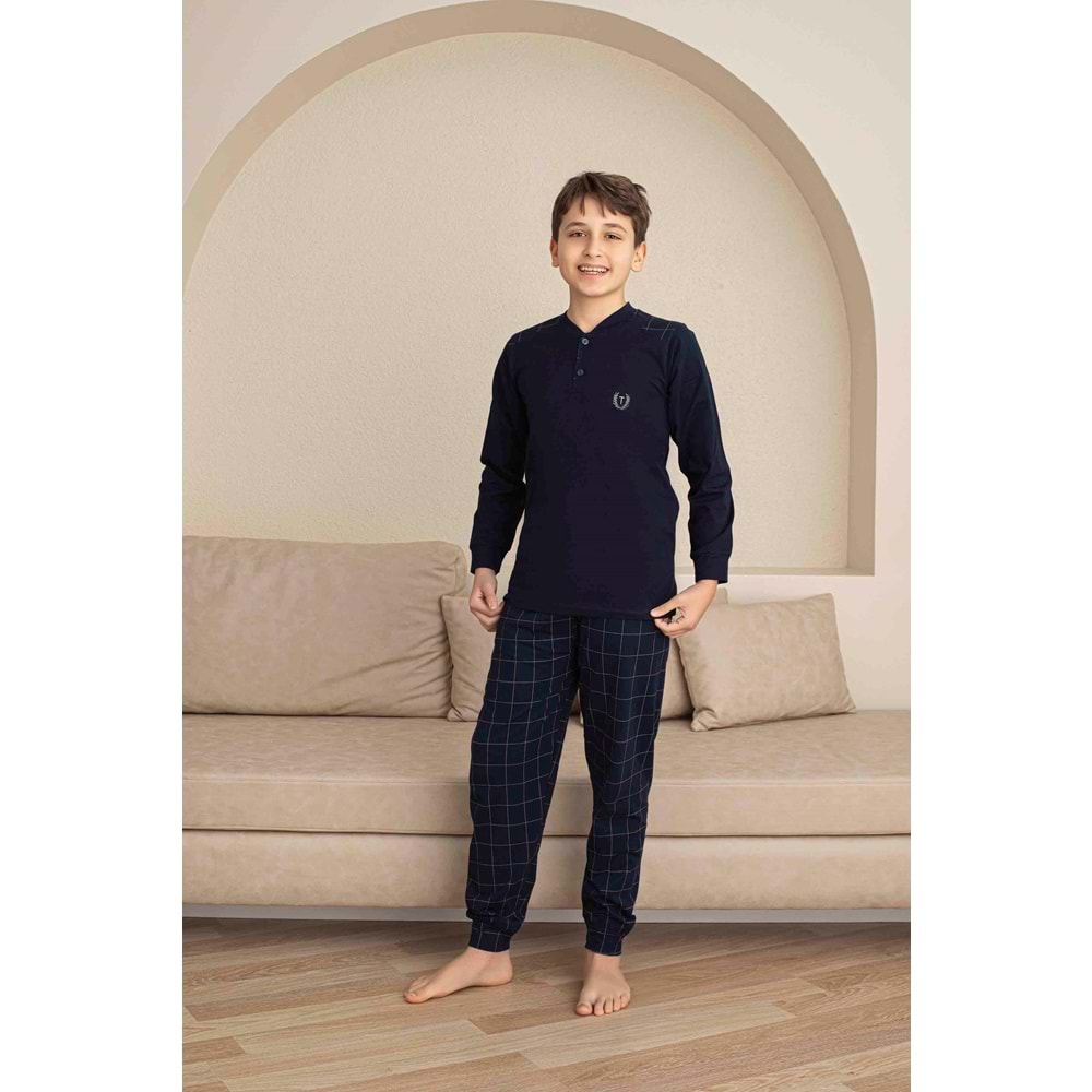 TARIK ÇOCUK PİJAMA TAKIMI UZUN KOL %100 PAMUK LACİVERT