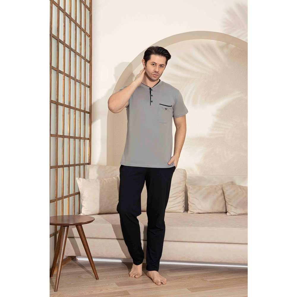 TARIK KISA KOL ERKEK PİJAMA TAKIMLARI %100 PAMUK GRİ