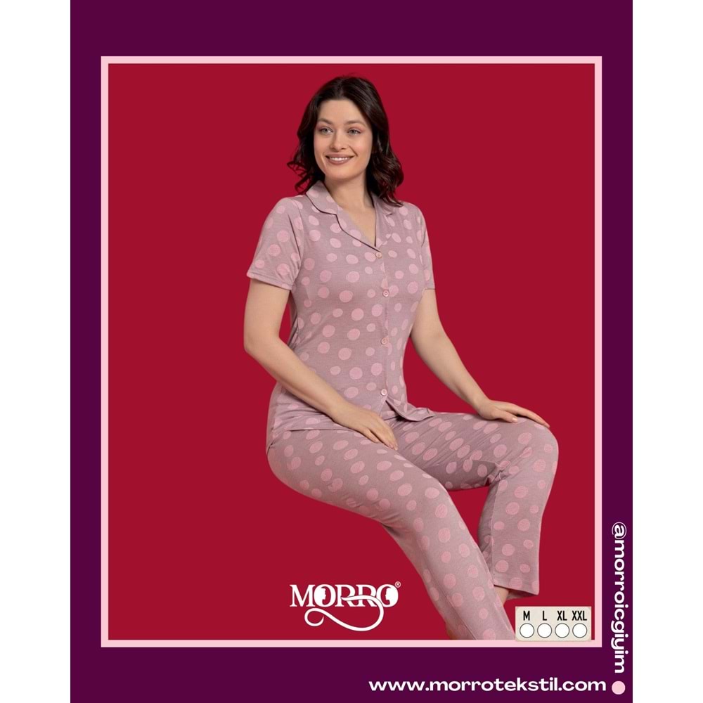 VİSKON 5 DÜĞMELİ BAYAN PİJAMA TAKIM SOMON PEMBE DESENLİ M