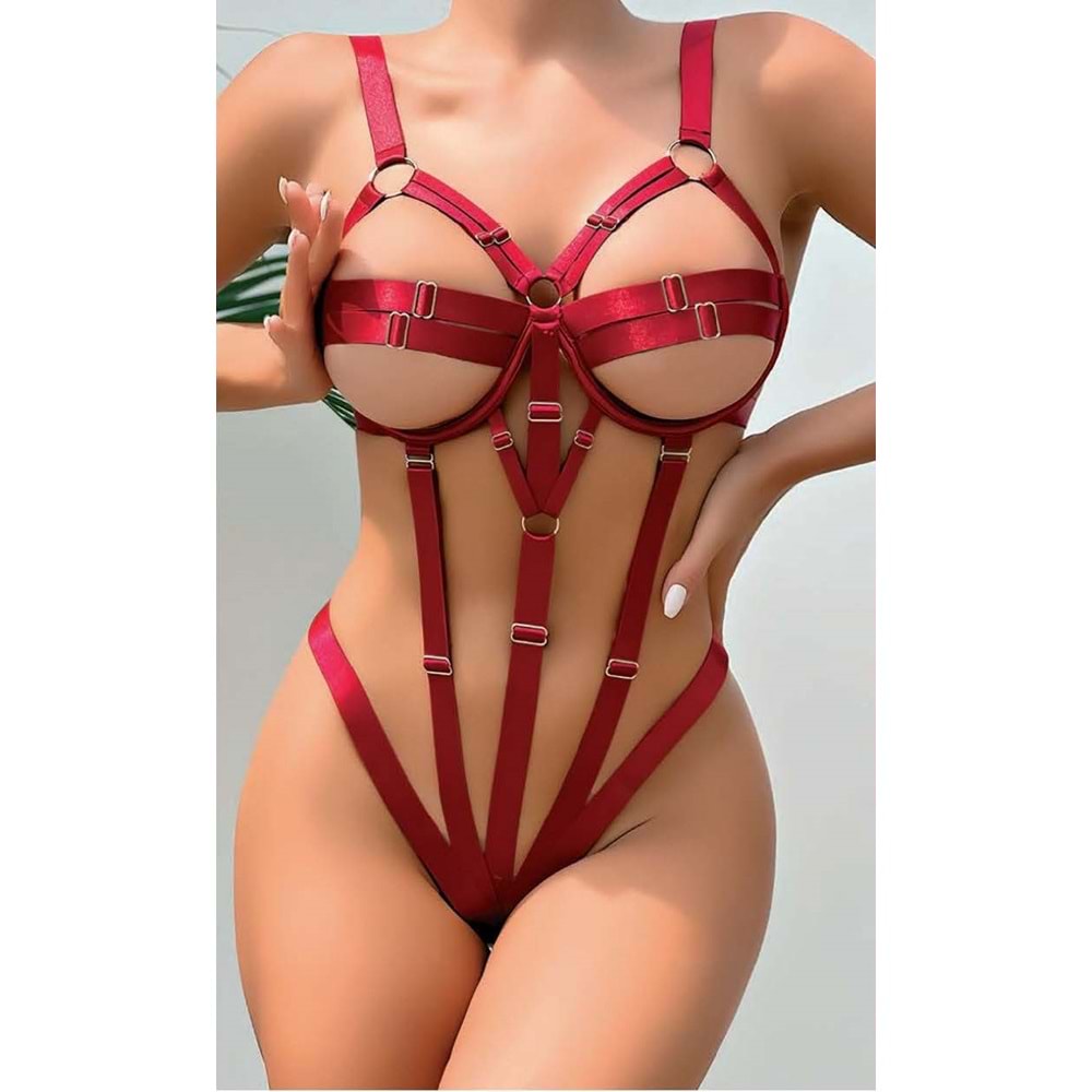 Fantazi Lastik Body Harness Bordo