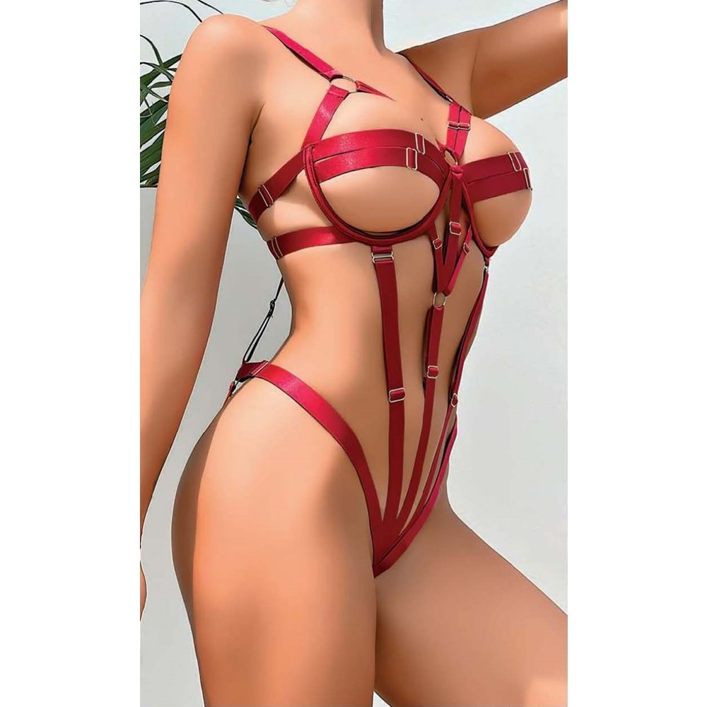 Fantazi Lastik Body Harness Bordo