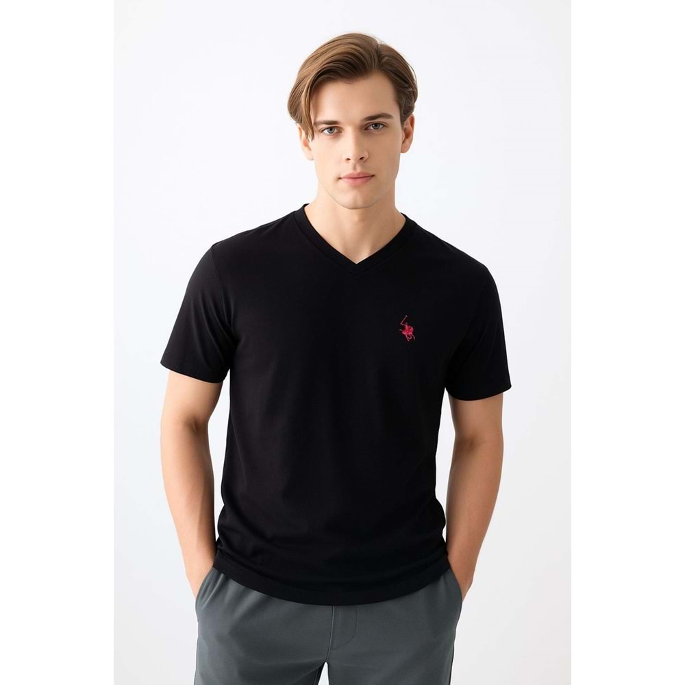 POLO REPUBLICA & CO. V YAKA T-SHİRT - SİYAH - S