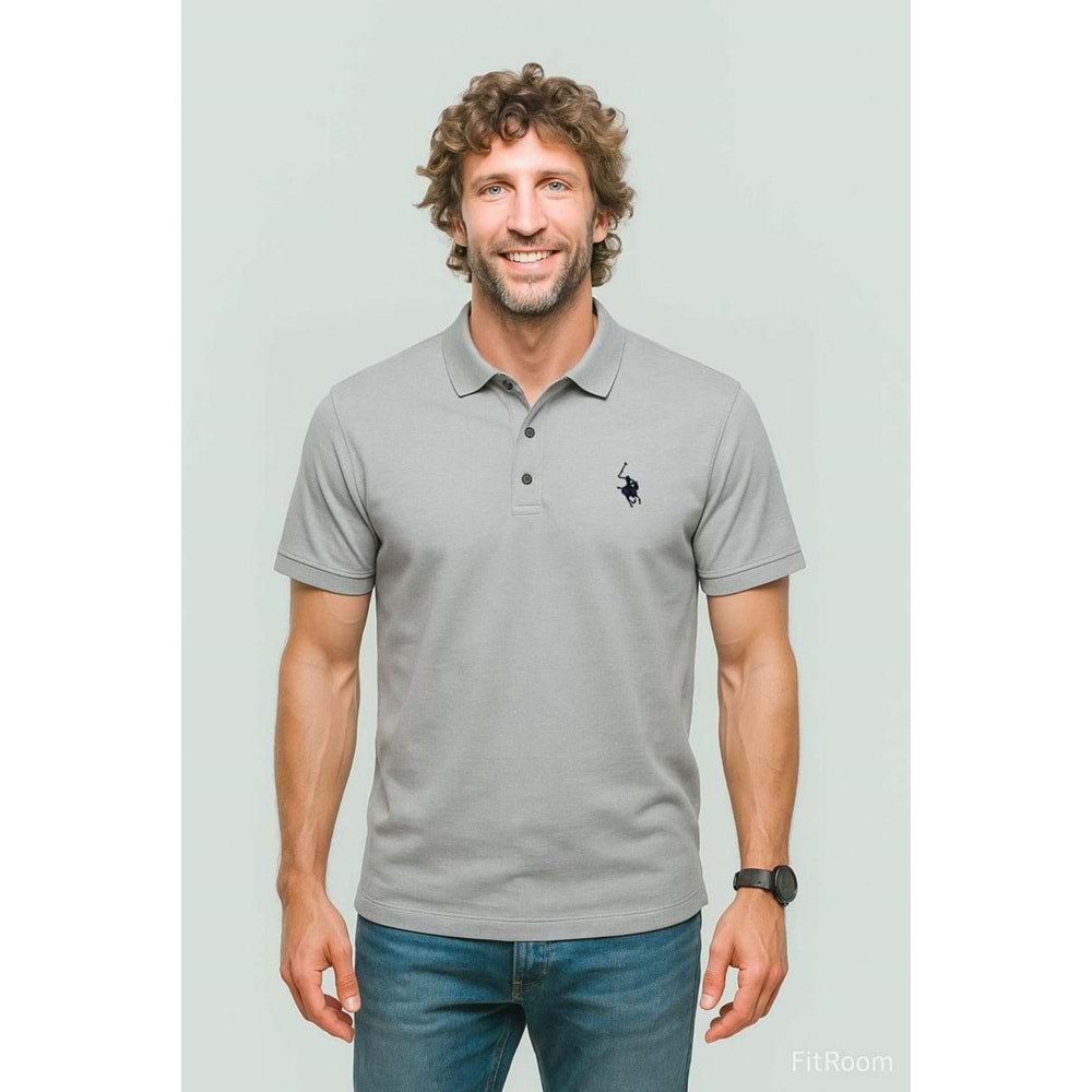 POLO REPUBLICA & CO. OXFORD KUMAŞ POLO YAKA T-SHİRT - AÇIK GRİ - L