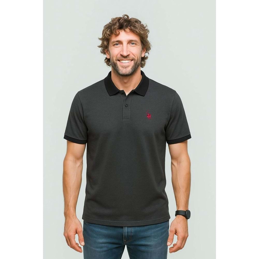 POLO REPUBLICA & CO. OXFORD KUMAŞ POLO YAKA T-SHİRT - ANTRASİT - L