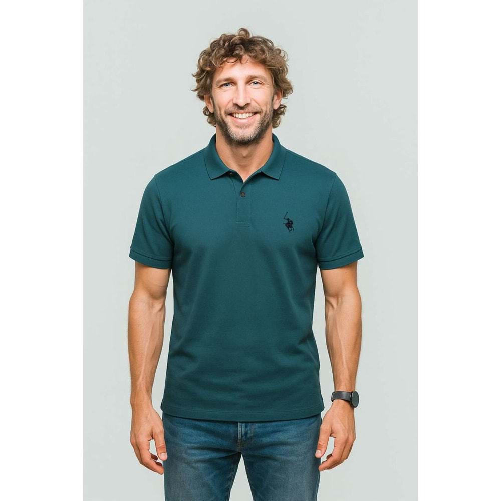 POLO REPUBLICA & CO. OXFORD KUMAŞ POLO YAKA T-SHİRT - KOYU YEŞİL - L