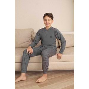 TARIK ÇOCUK PİJAMA TAKIMI UZUN KOL %100 PAMUK GRİ
