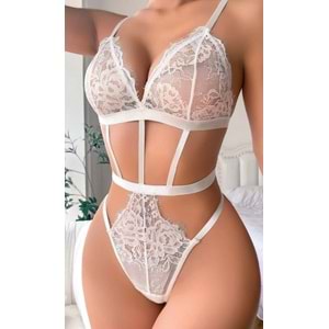 Lastik Detaylı Dantelli Fantazi Body