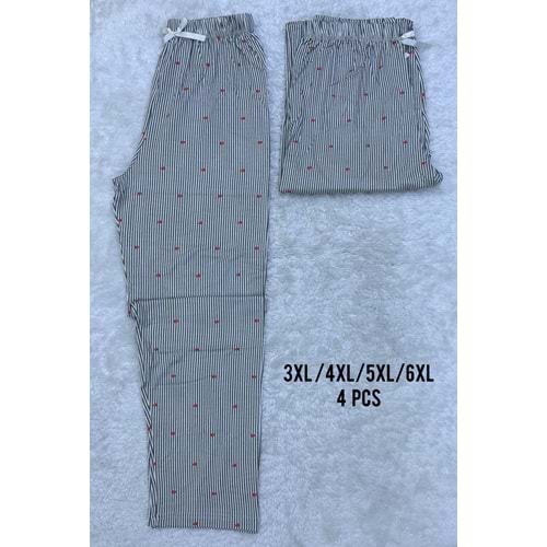 BATTAL BEDEN KADIN PİJAMA DESENLİ GRİ