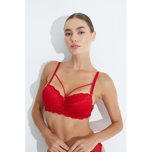 MORRO 2103 FULL DANTEL DEKOLTE DESTEKLİ PUSH-UP SÜTYEN - KIRMIZI - 80