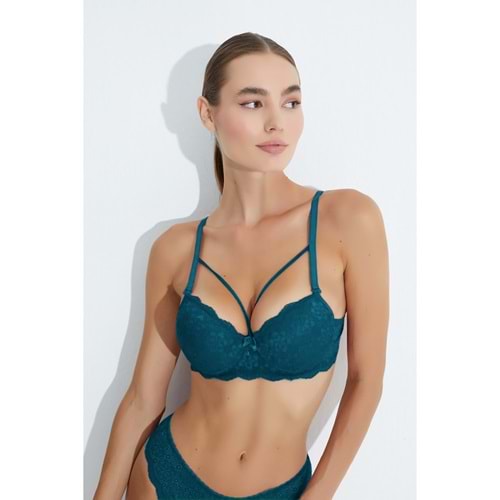 MORRO 2103 FULL DANTEL DEKOLTE DESTEKLİ PUSH-UP SÜTYEN - KOYU YEŞİL - 80
