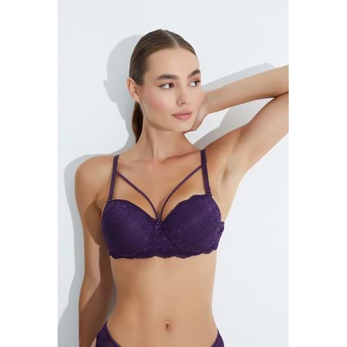 MORRO 2103 FULL DANTEL DEKOLTE DESTEKLİ PUSH-UP SÜTYEN - MÜRDÜM - 80