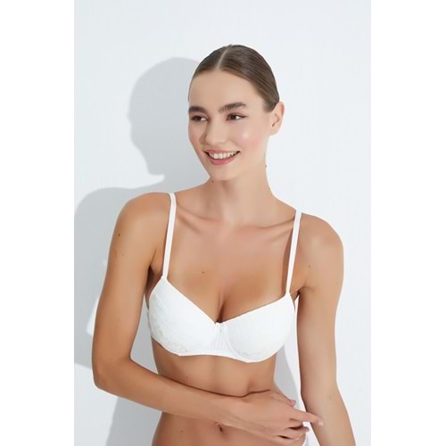MORRO 2301 TÜL DANTELLİ JAKARLI PUSH-UP DESTEKLİ SÜTYEN - EKRU - 80