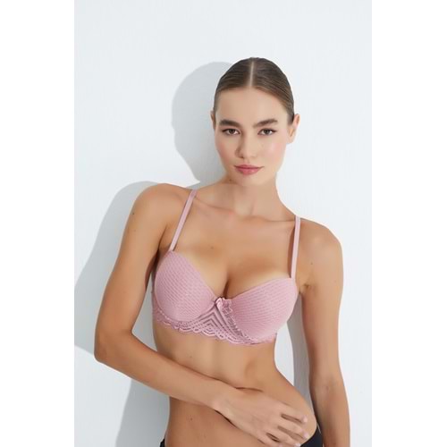 MORRO 3041 YAĞMUR DESEN KOL DANTELLİ PUSH-UP DESTEKLİ SÜTYEN - GÜL KURUSU - 80