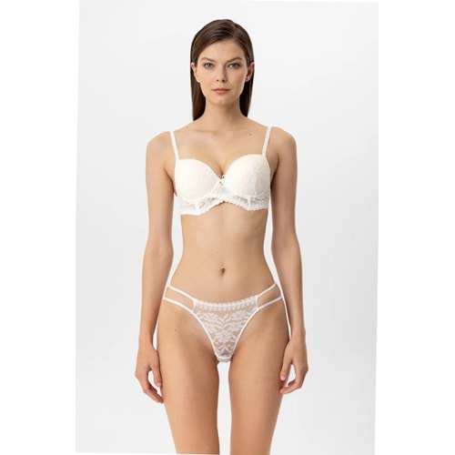 Pierre Cardin 4881 Milan Dantelli Destekli Push Up Sütyen Takım - EKRU - 80
