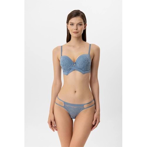 Pierre Cardin 4881 Milan Dantelli Destekli Push Up Sütyen Takım - MAVİ - 80