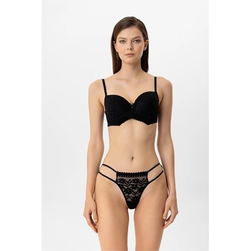 Pierre Cardin 4881 Milan Dantelli Destekli Push Up Sütyen Takım - SİYAH - 80