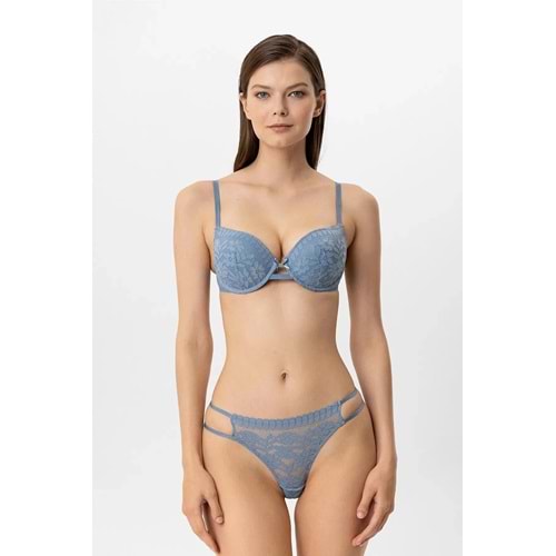 Pierre Cardin 4882 Lyon Double Push Up Sütyen Takım - MAVİ - 80