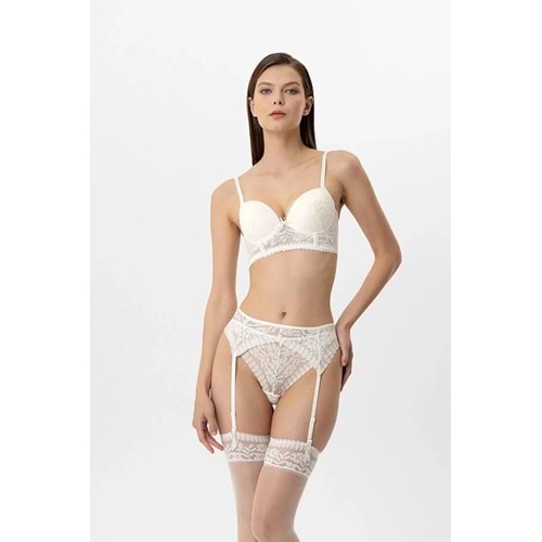 Pierre Cardin 4883 Milan Dantelli Destekli Push Up Jartiyer Sütyen Takım - EKRU - 80