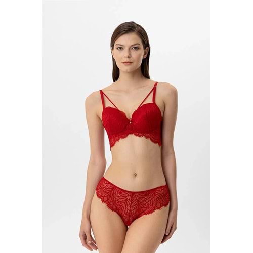 Pierre Cardin 4885 Milan Push Up Kaplı Dantelli Sütyen Takım - KIRMIZI - 80