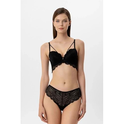 Pierre Cardin 4885 Milan Push Up Kaplı Dantelli Sütyen Takım - SİYAH - 80