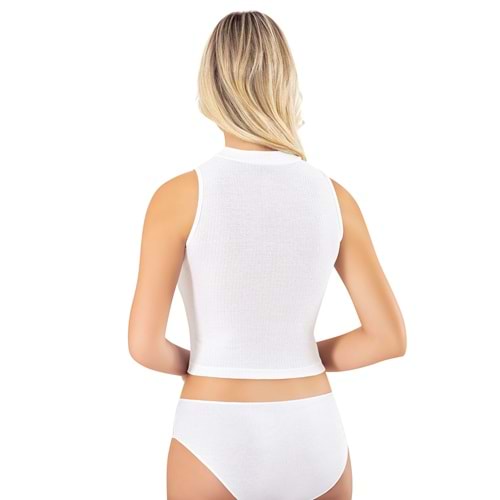 KADIN BALIKÇI YAKA PAMUKLU FİTİLLİ ESNEK KUMAŞ PEDLİ CROP BÜSTİYER (BEYAZ) L