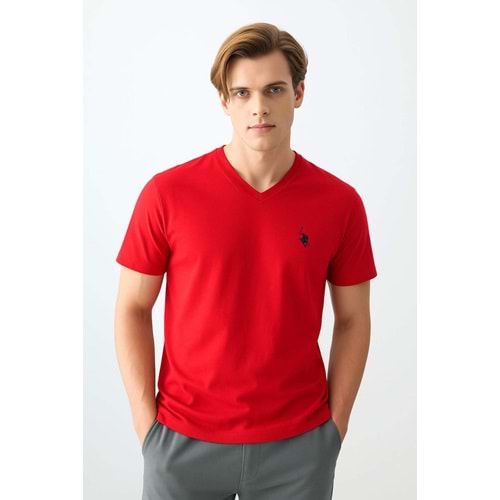 POLO REPUBLICA & CO. V YAKA T-SHİRT - KIRMIZI - L