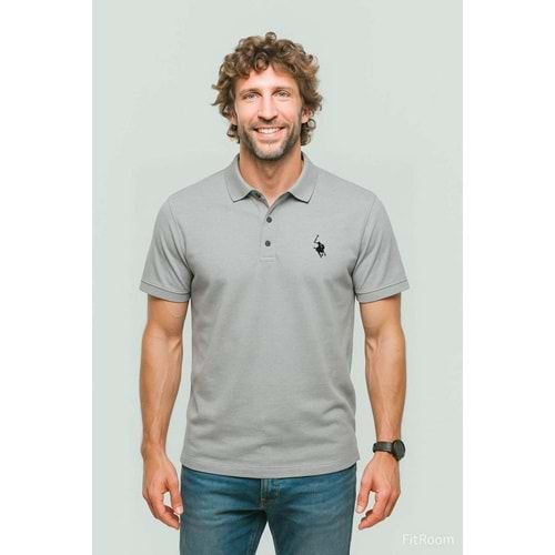 POLO REPUBLICA & CO. OXFORD KUMAŞ POLO YAKA T-SHİRT - AÇIK GRİ - L