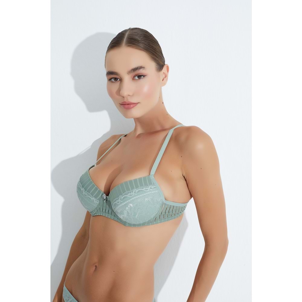 MORRO 2301 TÜL DANTELLİ JAKARLI PUSH-UP DESTEKLİ SÜTYEN - AÇIK YEŞİL - 80