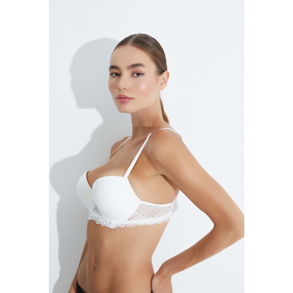 MORRO 3041 YAĞMUR DESEN KOL DANTELLİ PUSH-UP DESTEKLİ SÜTYEN - EKRU - 80