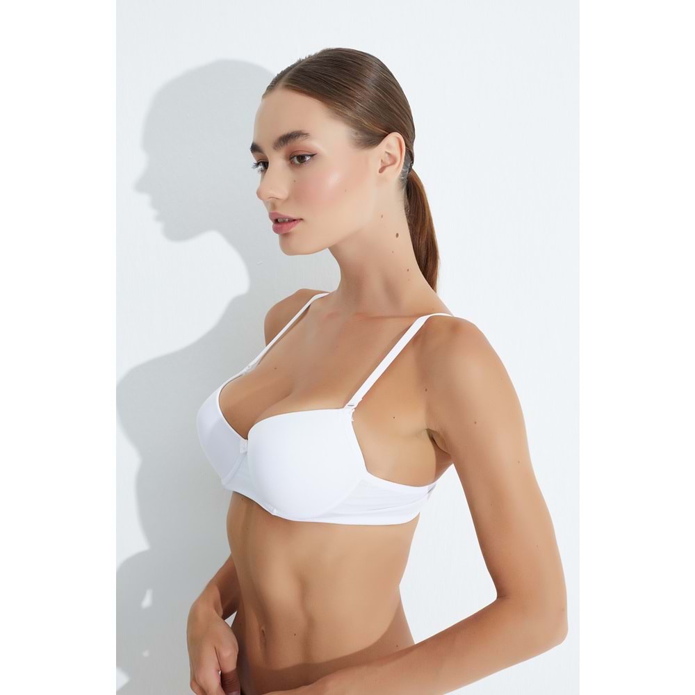 MORRO 4011 KLASİK MİKRO PARLAK PUSH-UP DESTEKLİ DOLU SÜTYEN - BEYAZ - 80
