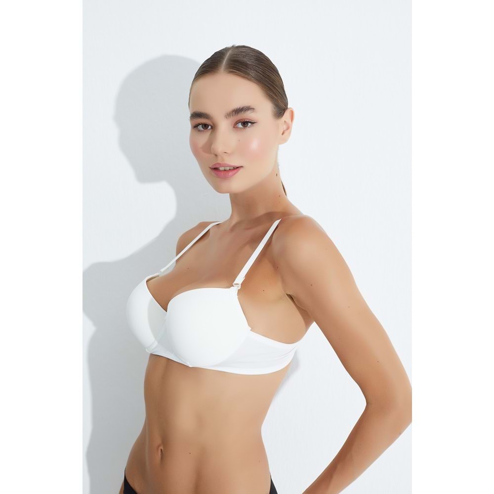 MORRO 4011 KLASİK MİKRO PARLAK PUSH-UP DESTEKLİ DOLU SÜTYEN - EKRU - 80
