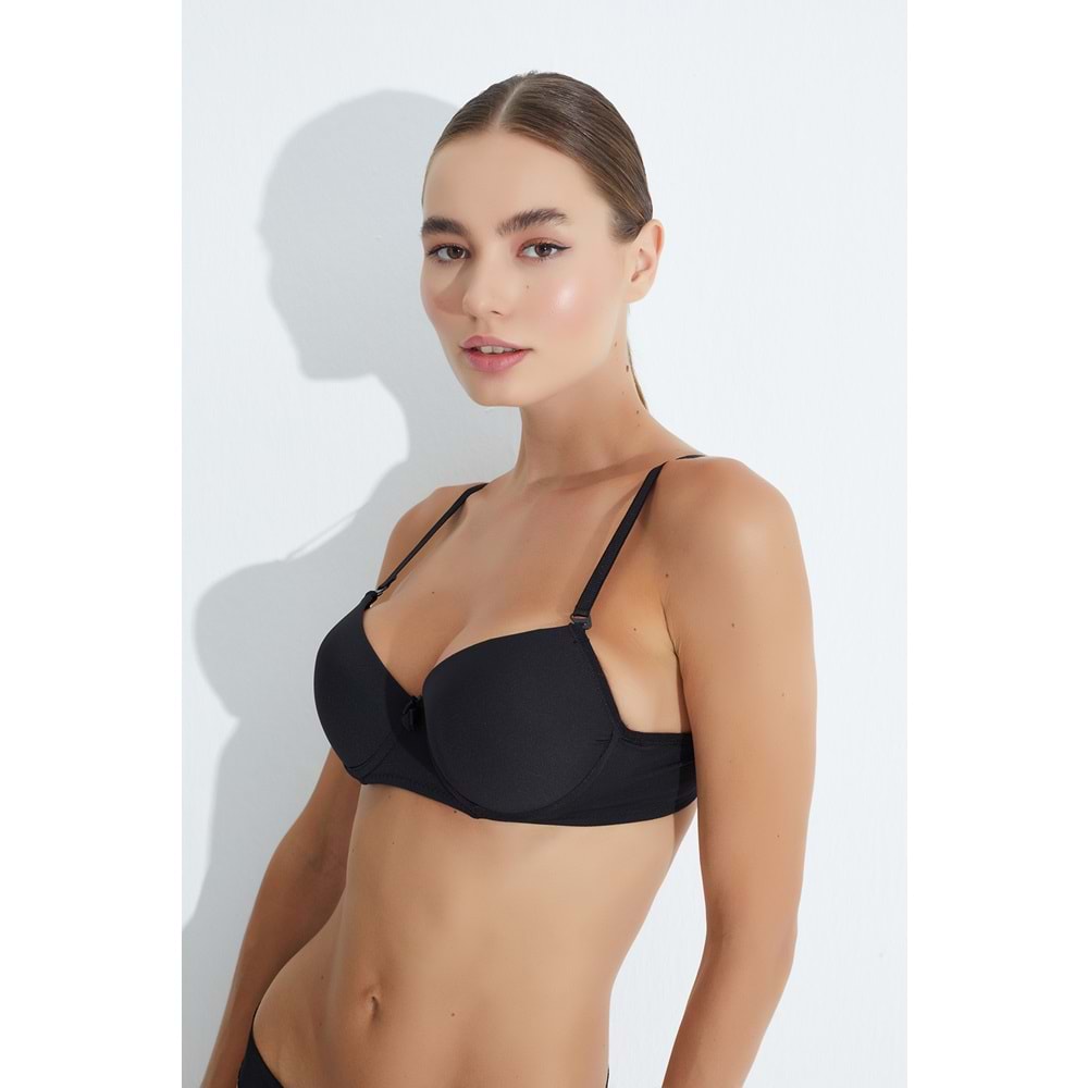 MORRO 4011 KLASİK MİKRO PARLAK PUSH-UP DESTEKLİ DOLU SÜTYEN - SİYAH - 80
