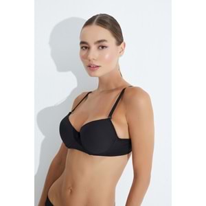 MORRO 4011 KLASİK MİKRO PARLAK PUSH-UP DESTEKLİ DOLU SÜTYEN - SİYAH - 80
