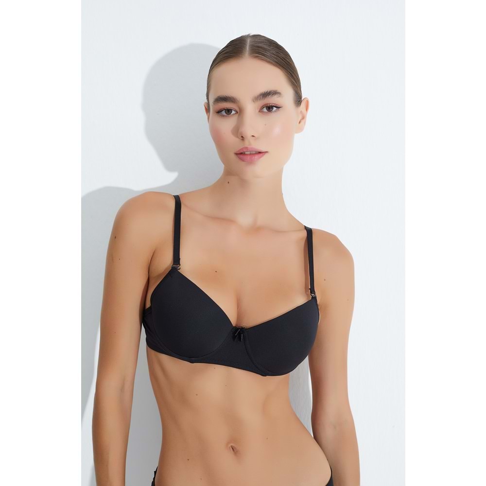 MORRO 4011 KLASİK MİKRO PARLAK PUSH-UP DESTEKLİ DOLU SÜTYEN - SİYAH - 80