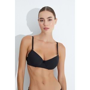 MORRO 4011 KLASİK MİKRO PARLAK PUSH-UP DESTEKLİ DOLU SÜTYEN - SİYAH - 80