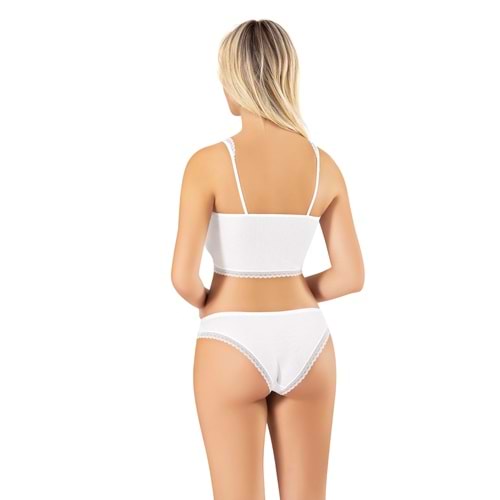 KADIN MODAL KUMAŞ KAŞKORSE FİTİLLİ BİKİNİLİ PEDLİ CROP BÜSTİYER TAKIM (BEYAZ) L