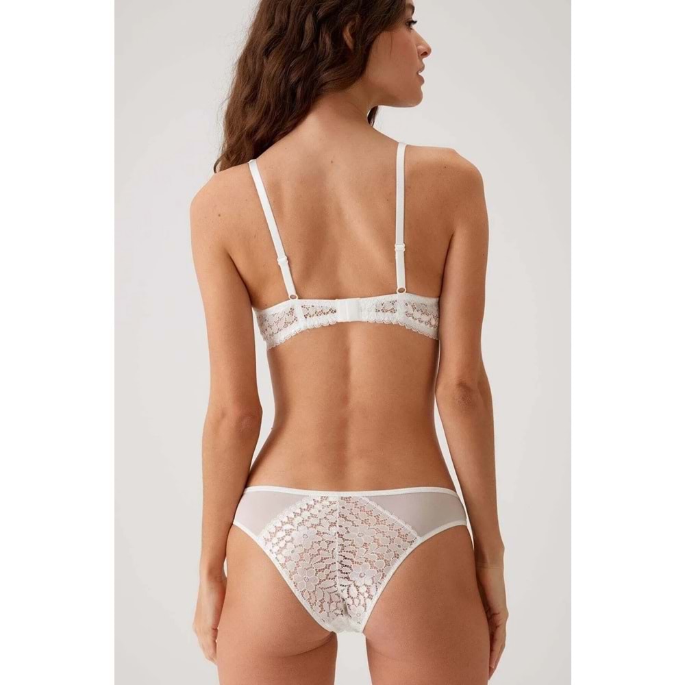 4811 PİERRE CARDİN Biella Çiçek Desen Soft Push Up Dolgulu Tül Detaylı Iç Çamaşırı Takımı - EKRU - 80