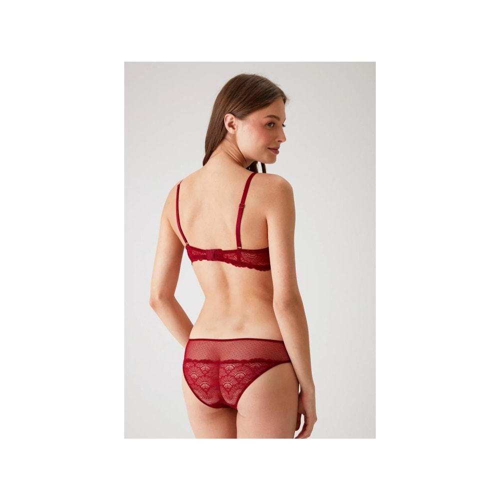 4821 PİERRE CARDİN 4821 Biella Soft Push Up Dolgulu Çiçekli Bralet Sütyen Takımı - BORDO - 80