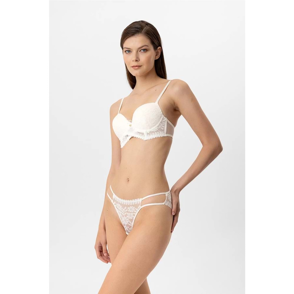 Pierre Cardin 4881 Milan Dantelli Destekli Push Up Sütyen Takım - EKRU - 80