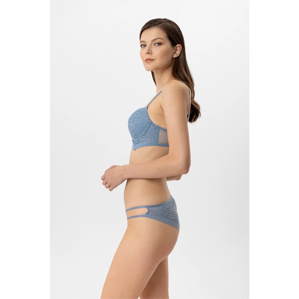 Pierre Cardin 4881 Milan Dantelli Destekli Push Up Sütyen Takım - MAVİ - 80