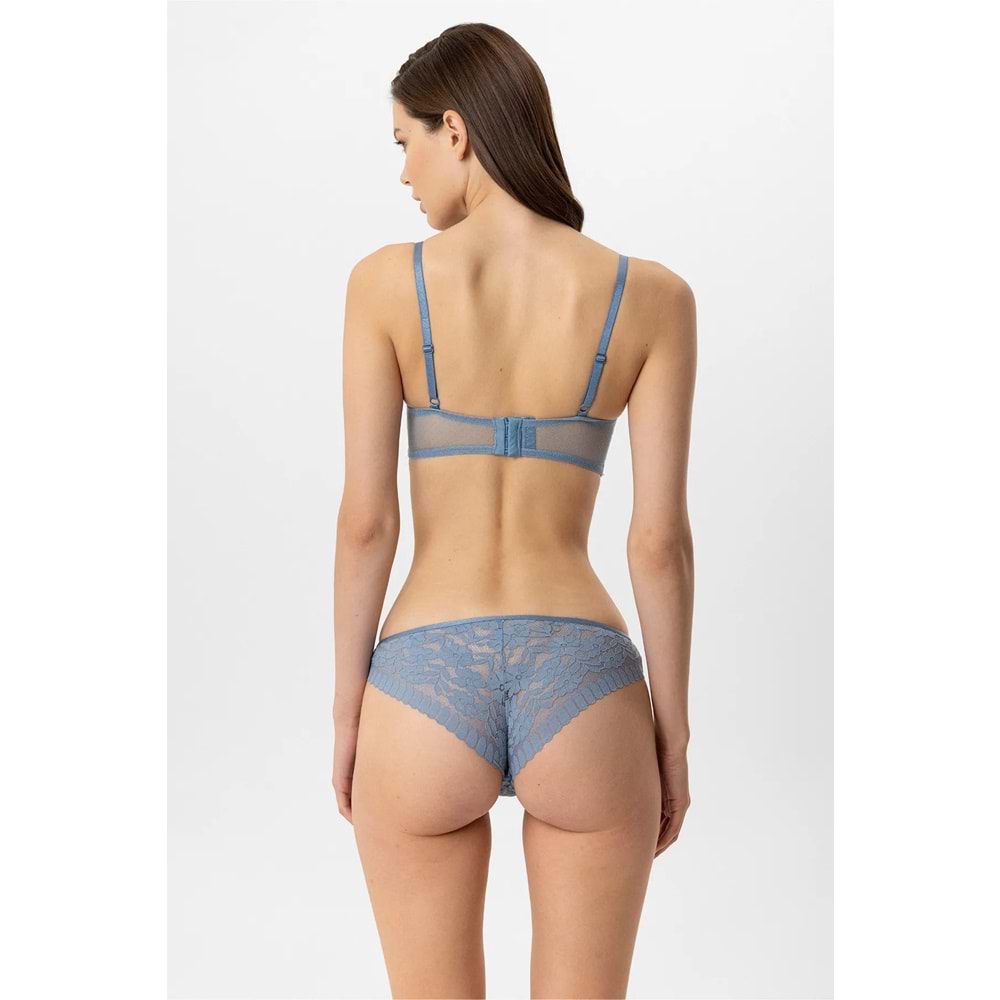 Pierre Cardin 4881 Milan Dantelli Destekli Push Up Sütyen Takım - MAVİ - 80