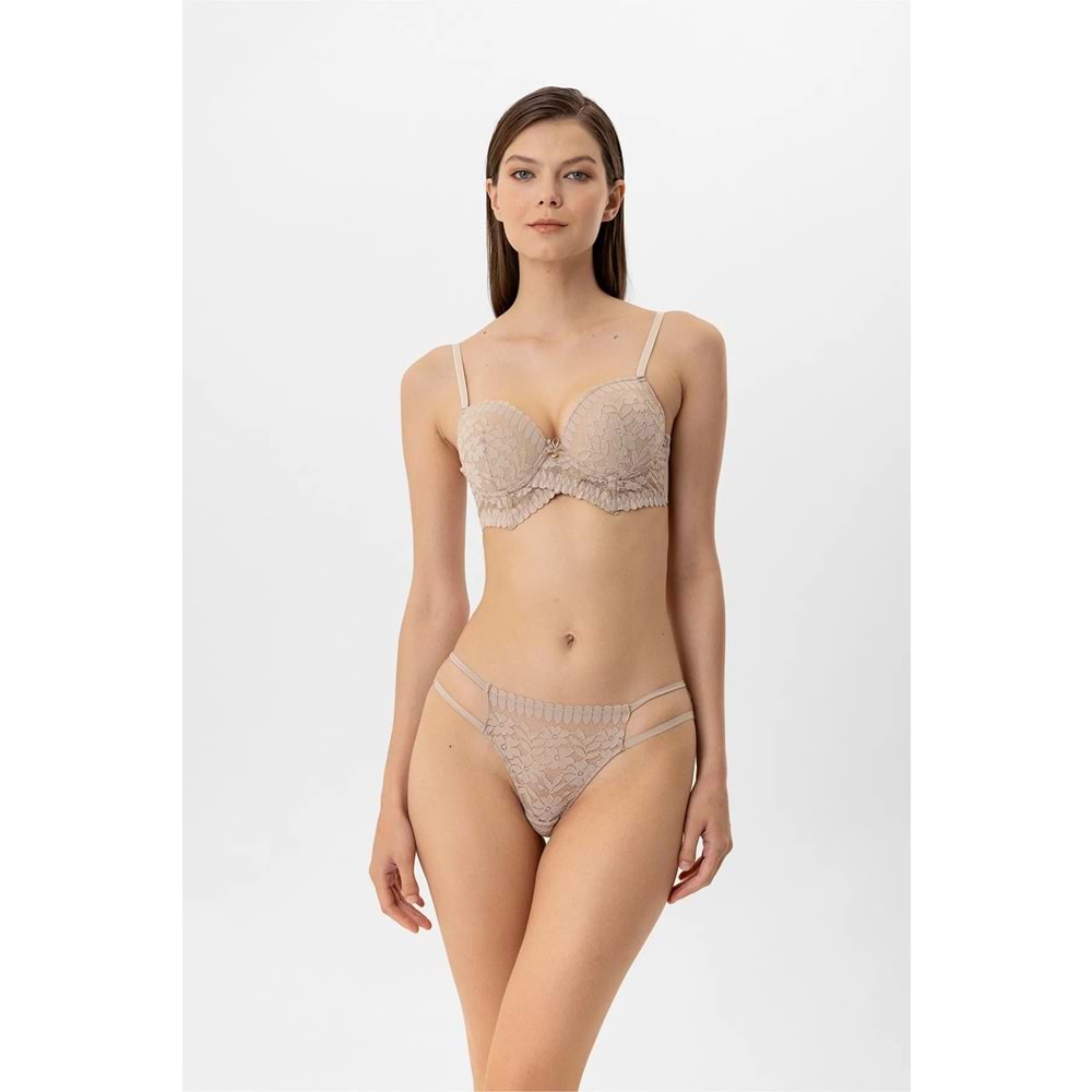 Pierre Cardin 4881 Milan Dantelli Destekli Push Up Sütyen Takım - NUDE - 80