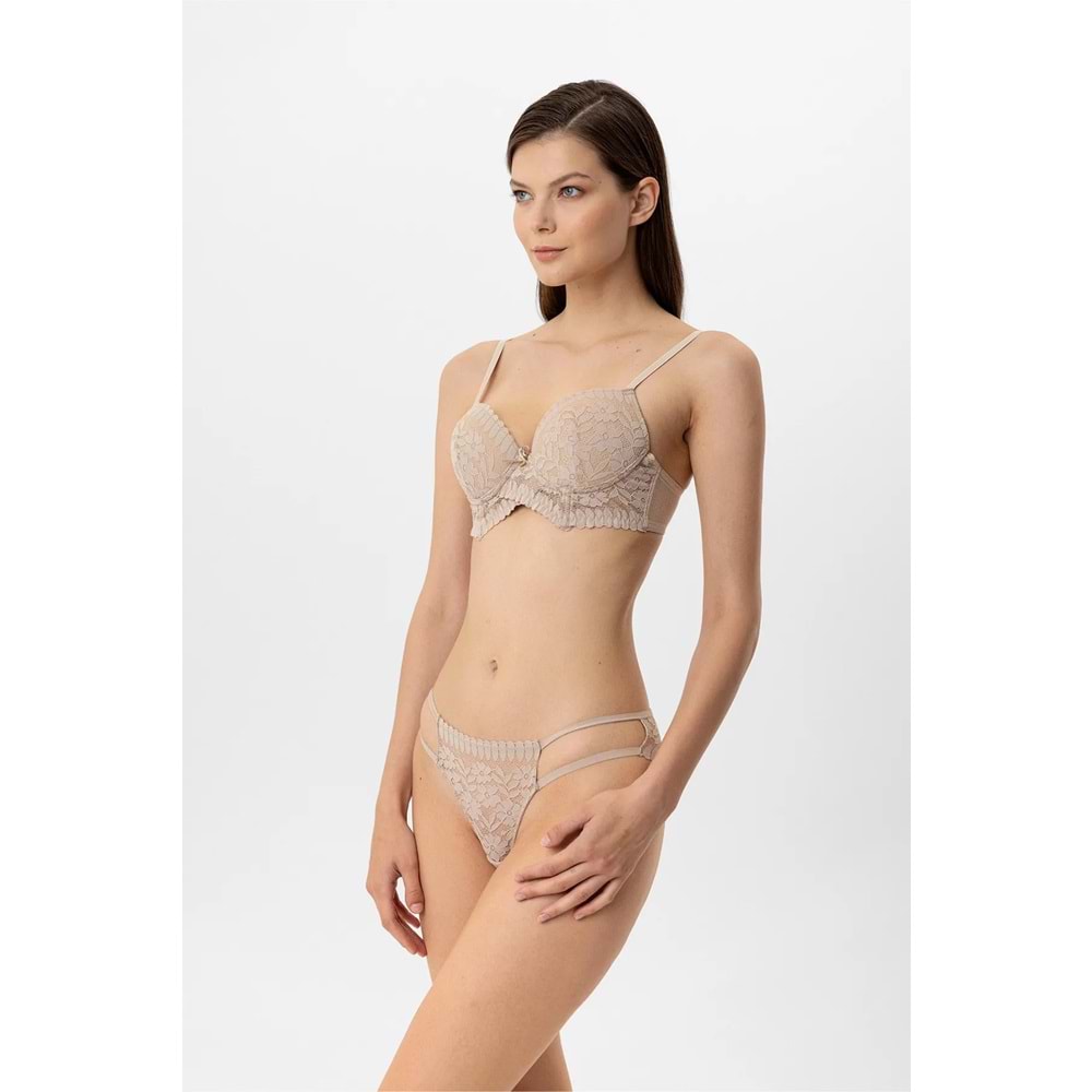 Pierre Cardin 4881 Milan Dantelli Destekli Push Up Sütyen Takım - NUDE - 80