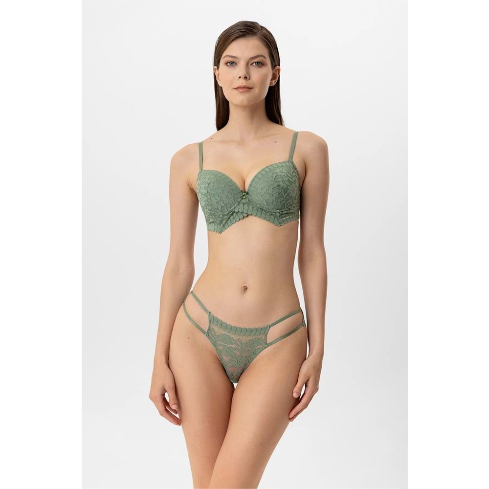 Pierre Cardin 4881 Milan Dantelli Destekli Push Up Sütyen Takım - YEŞİL - 80