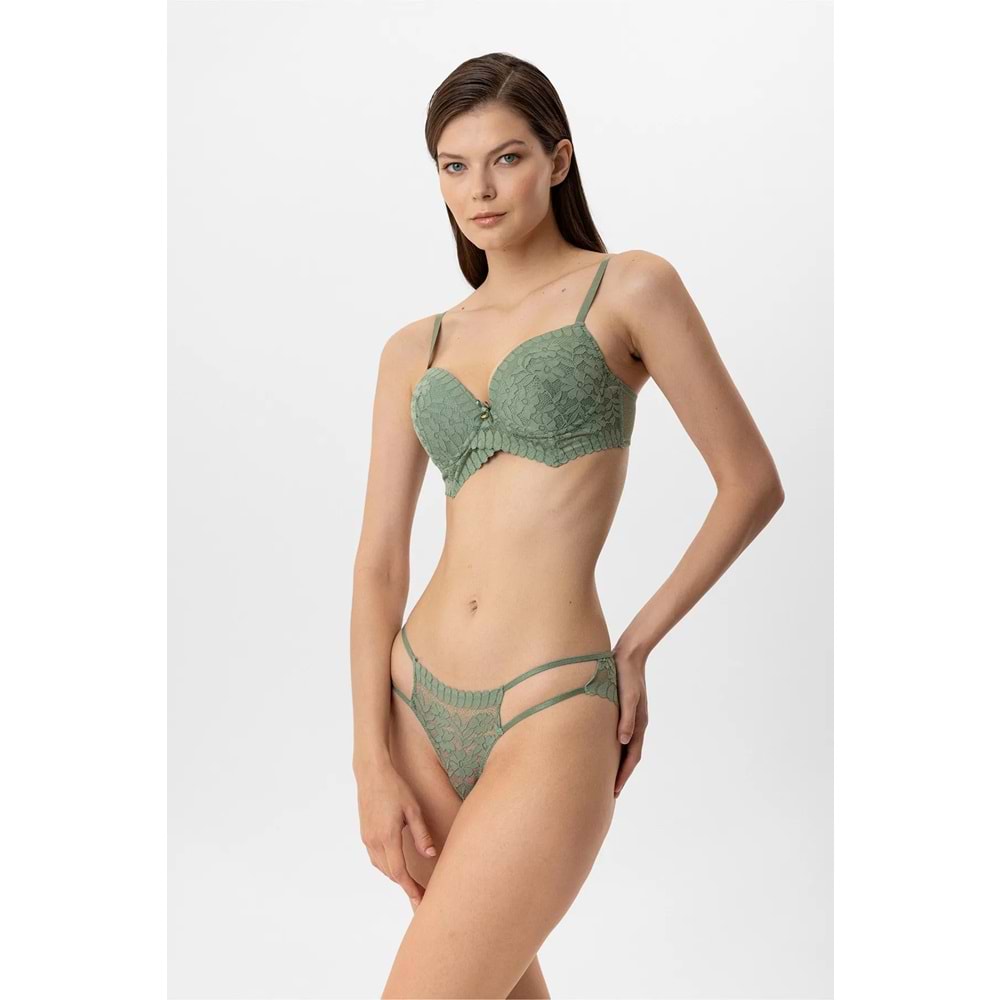 Pierre Cardin 4881 Milan Dantelli Destekli Push Up Sütyen Takım - YEŞİL - 80