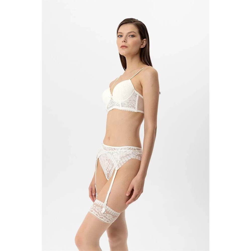 Pierre Cardin 4883 Milan Dantelli Destekli Push Up Jartiyer Sütyen Takım - EKRU - 80
